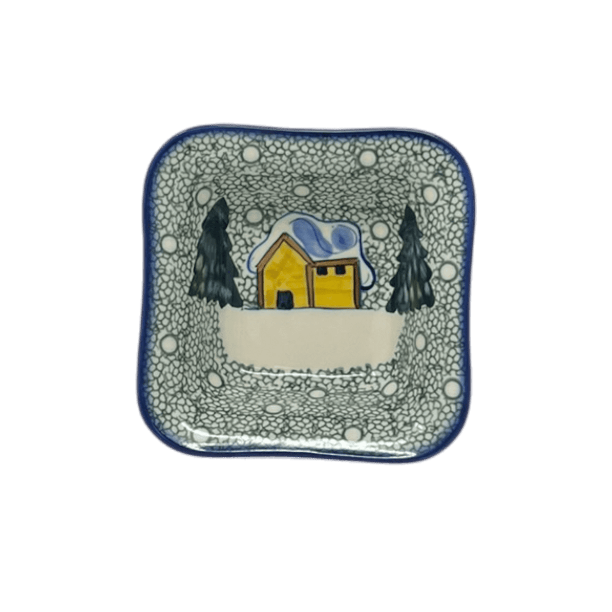 Bowl, Square, 5.25" Small, WR (WR12G) in "Winter Cabin" by W.R. Ceramika | WR12G-AB1