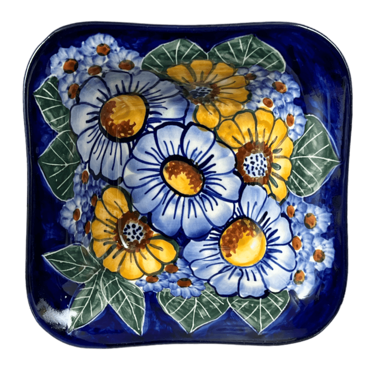 Bowl, Square, 5.25" Small, WR (WR12G) in "Cobalt Blossoms" by W.R. Ceramika | WR12G-AB5