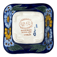 A picture of a Polish Pottery WR Small Square Bowl (Cobalt Blossoms) | WR12G-AB5 as shown at PolishPotteryOutlet.com/products/small-square-bowl-cobalt-blossoms-wr12g-ab5