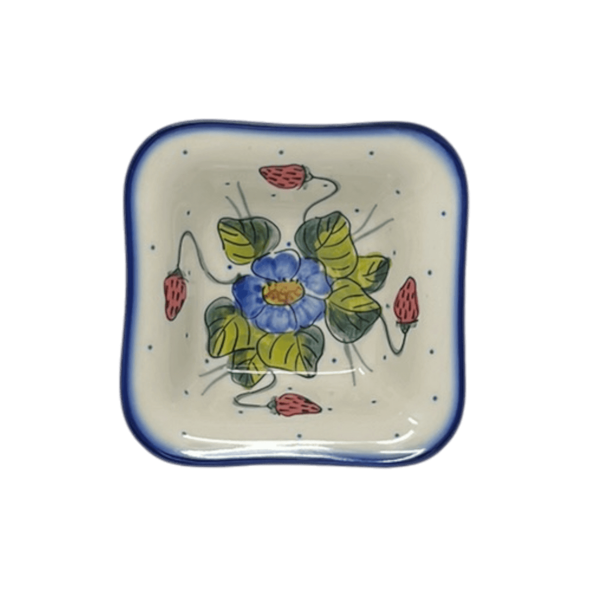 Bowl, Square, 5.25" Small, WR (WR12G) in "Strawberries & Blossoms" by W.R. Ceramika | WR12G-WR2