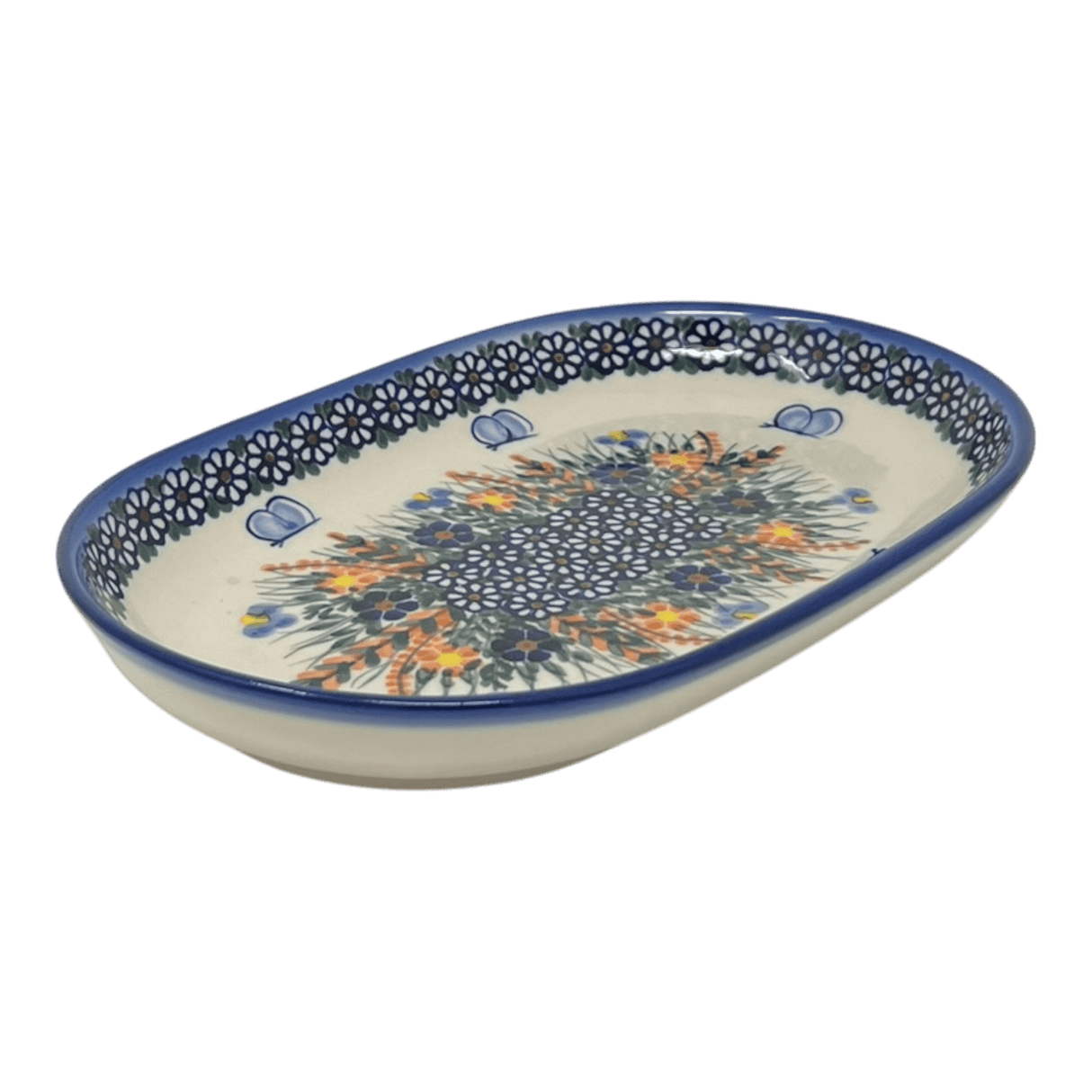 Plate, Roaster, Oval, 7" x 11", WR (WR13B) in "Butterfly Delight" by W.R. Ceramika | WR13B-PP2