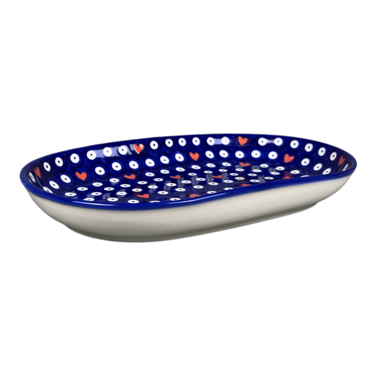 Plate, Roaster, Oval, 7" x 11", WR (WR13B) in "Hearts & Dots" by W.R. Ceramika | WR13B-SMA2