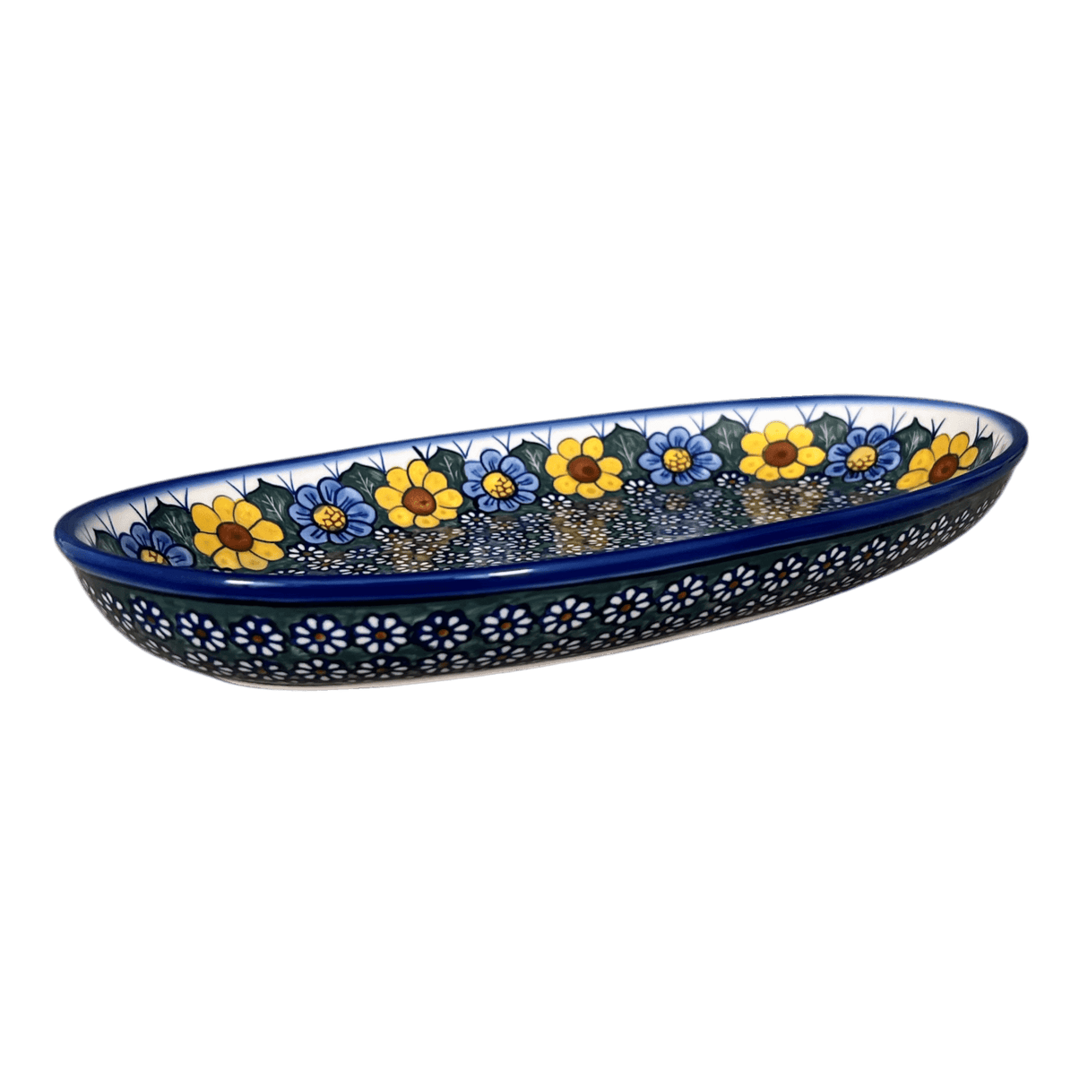 Oval Dish, 8.5" x 13.75", WR (WR13E) in "Daisy Meadow" by W.R. Ceramika | WR13E-BK2