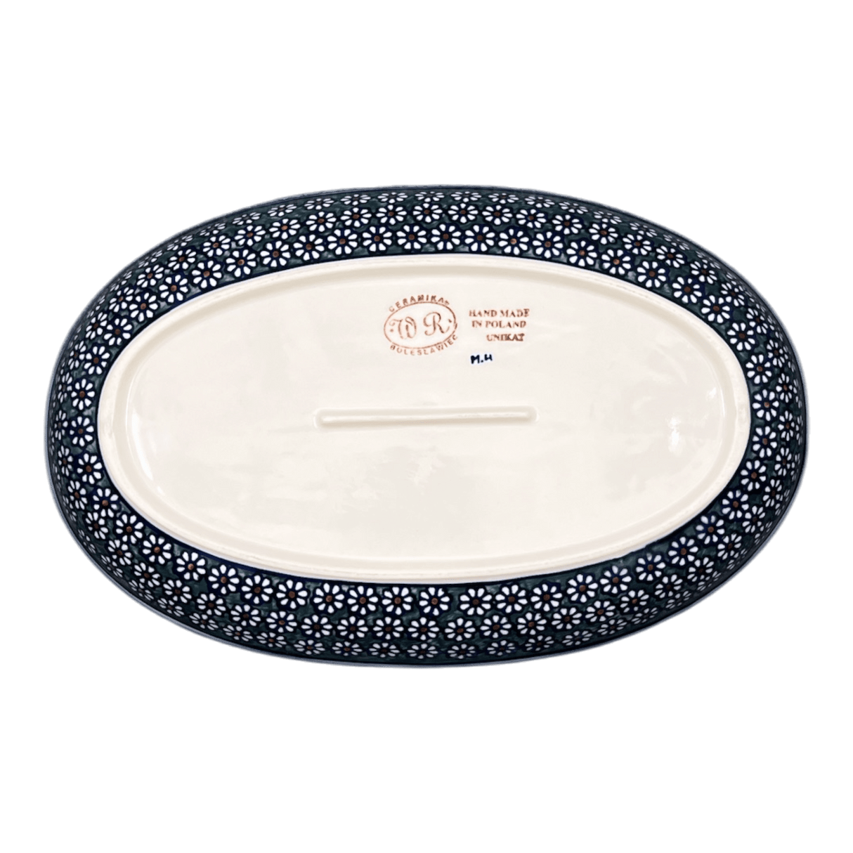 Oval Dish, 8.5" x 13.75", WR (WR13E) in "Daisy Meadow" by W.R. Ceramika | WR13E-BK2