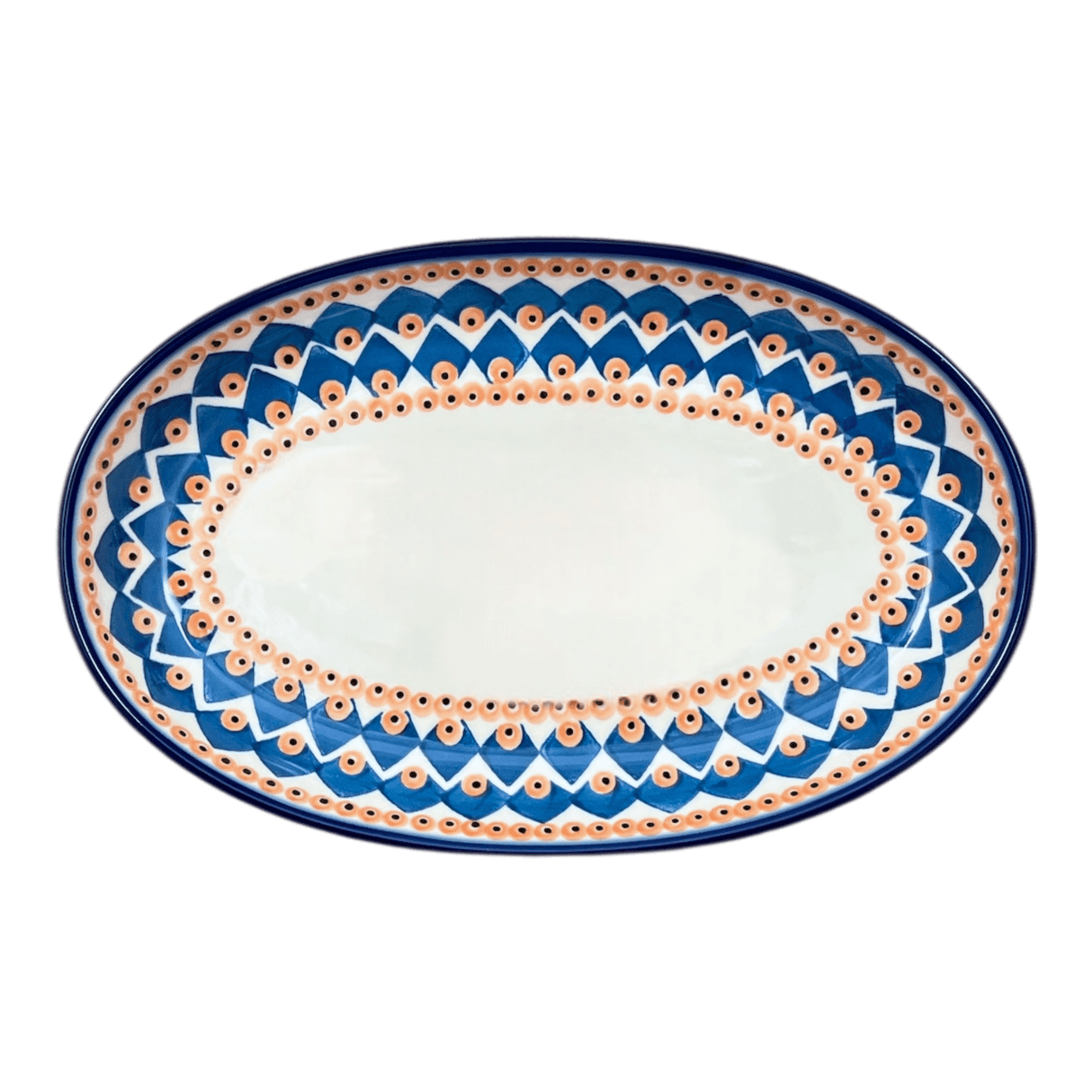 Oval Dish, 8.5" x 13.75", WR (WR13E) in "Turquoise Diamond" by W.R. Ceramika | WR13E-NP16