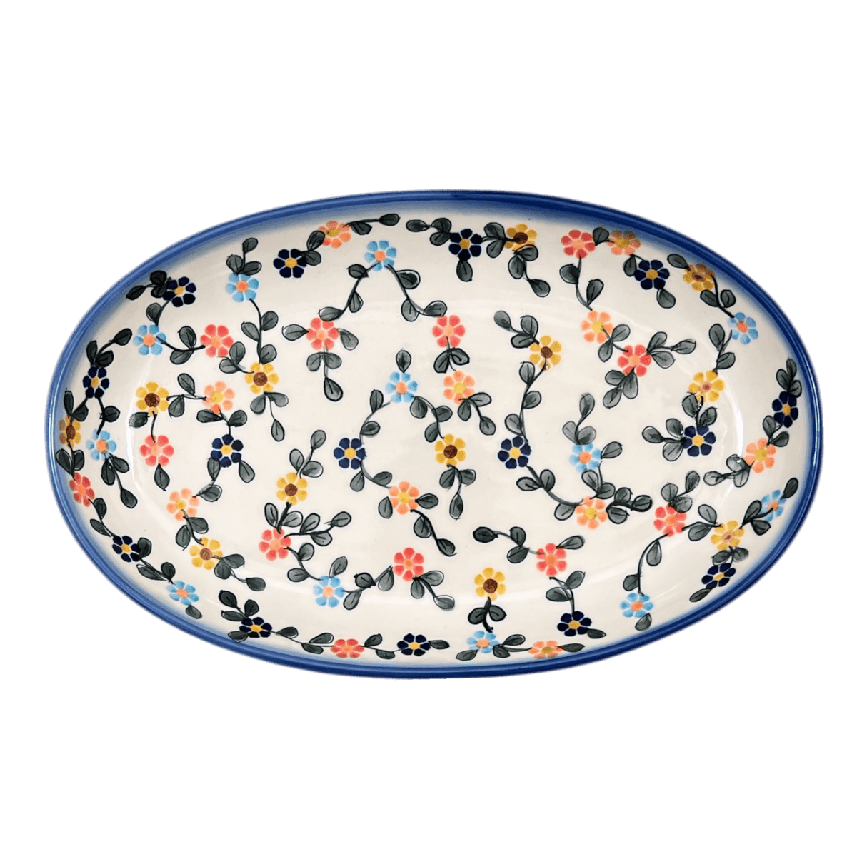 Oval Dish, 8.5" x 13.75", WR (WR13E) in "Rainbow Shower" by W.R. Ceramika | WR13E-NP18