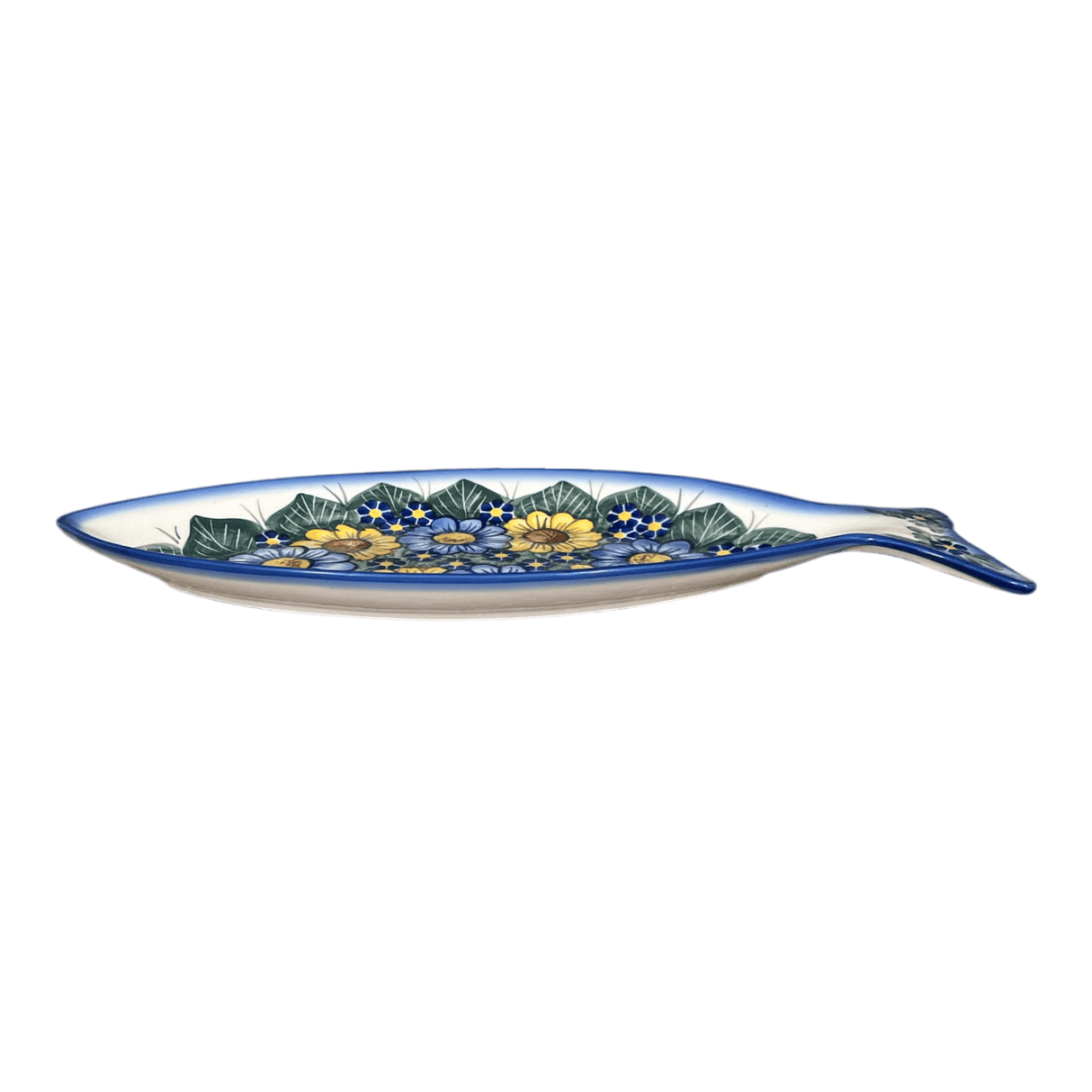 Plate, Fish-Shaped, 14.5" x 6.5", WR (WR13O) in "Bed of Blossoms" by W.R. Ceramika | WR13O-KG2