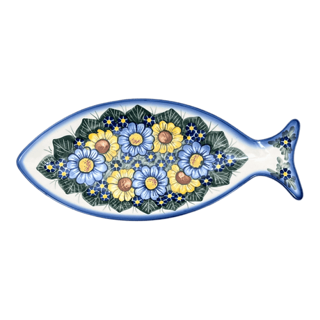 Plate, Fish-Shaped, 14.5" x 6.5", WR (WR13O) in "Bed of Blossoms" by W.R. Ceramika | WR13O-KG2