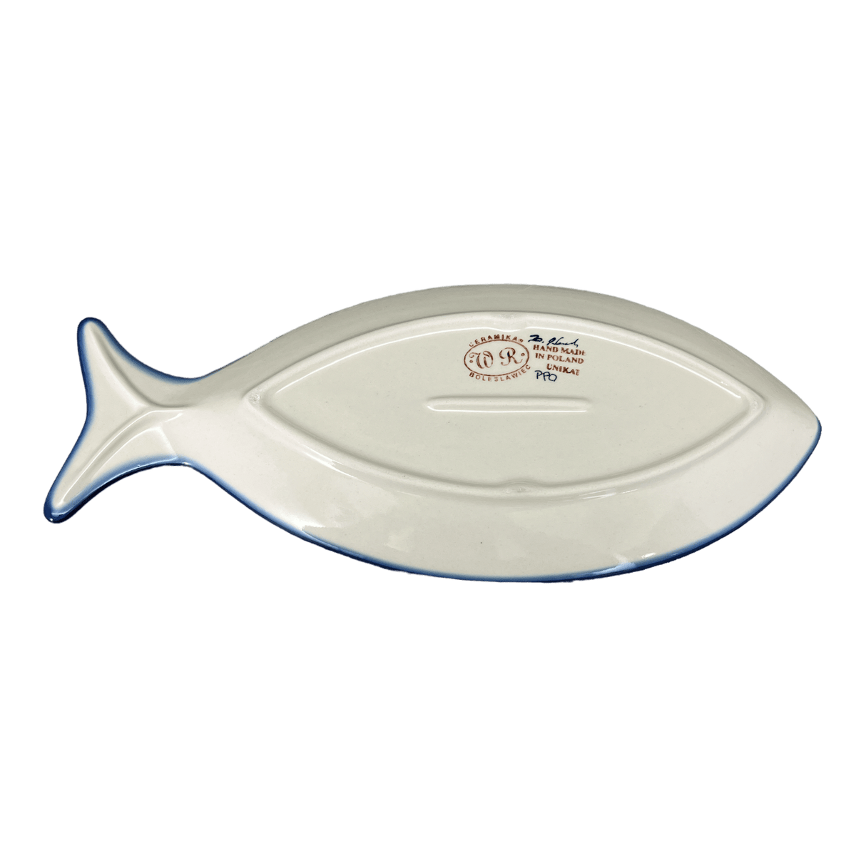 Plate, Fish-Shaped, 14.5" x 6.5", WR (WR13O) in "Chamomile" by W.R. Ceramika | WR13O-RC4
