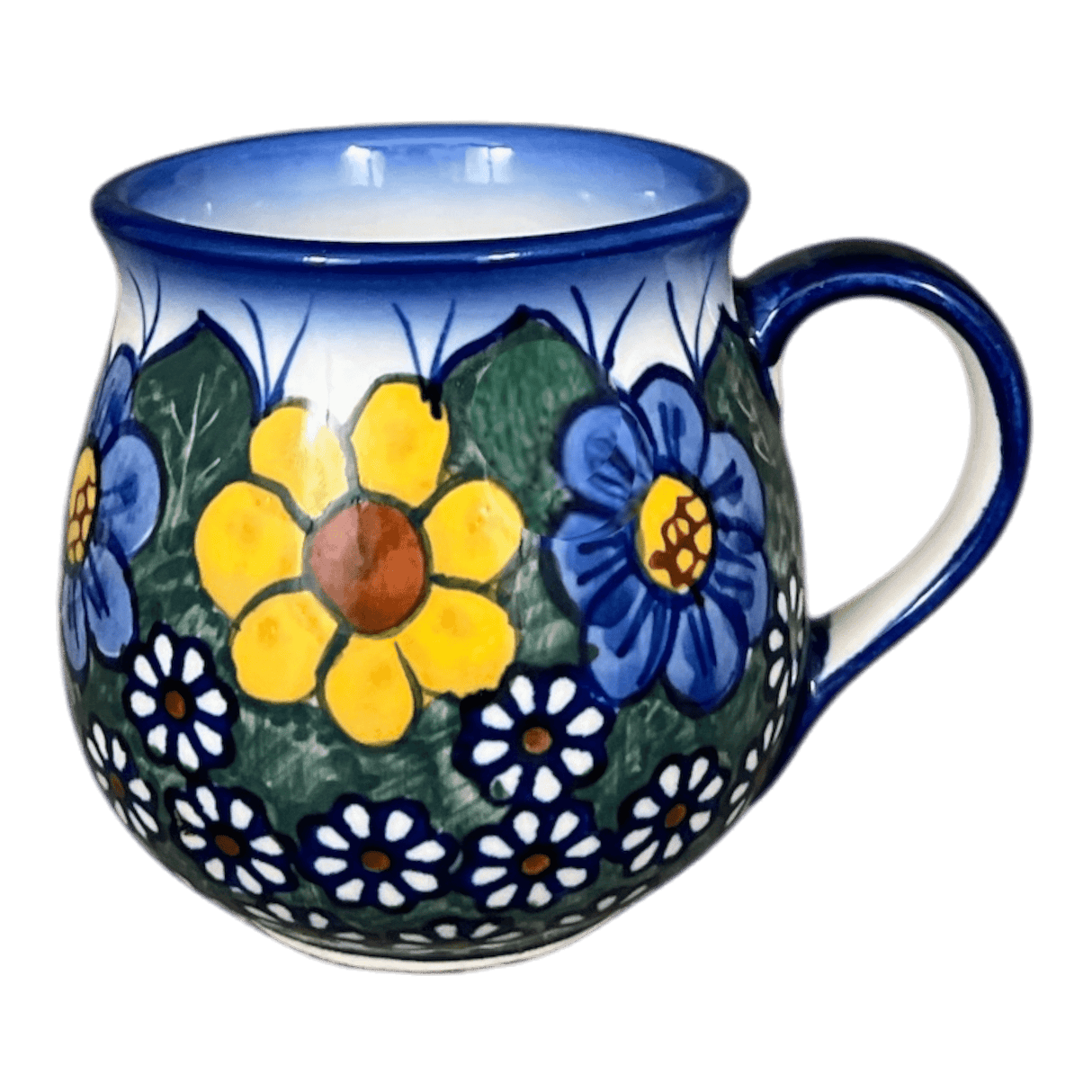 Mug, Belly Mug, 8 oz Small, WR (WR14N) in "Daisy Meadow" by W.R. Ceramika | WR14N-BK2