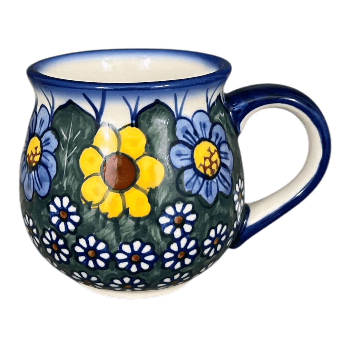 Mug, Belly Mug, 10 oz. Medium, WR (WR14T) in "Daisy Meadow" by W.R. Ceramika | WR14T-BK2