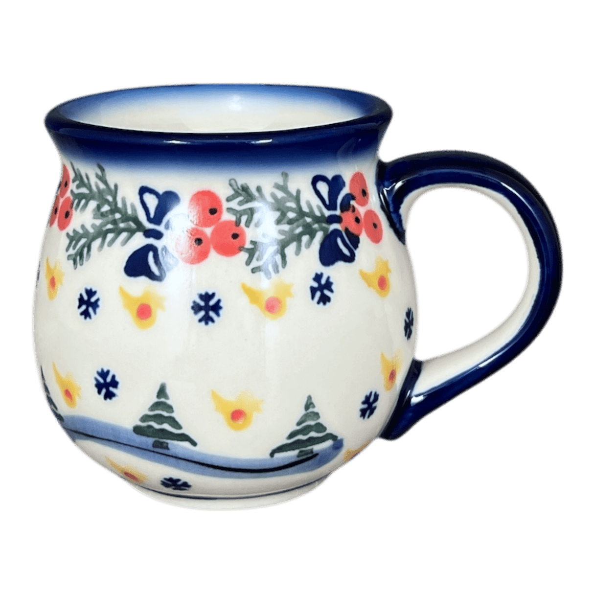 Mug, Belly Mug, 10 oz. Medium, WR (WR14T) in "Bows in Snow" by W.R. Ceramika | WR14T-WR15