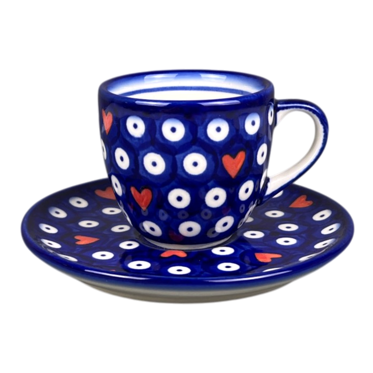 Cup & Saucer, 5oz, WR, WR, (WR17HI) in "Hearts & Dots" by W.R. Ceramika | WR17HI-SMA2
