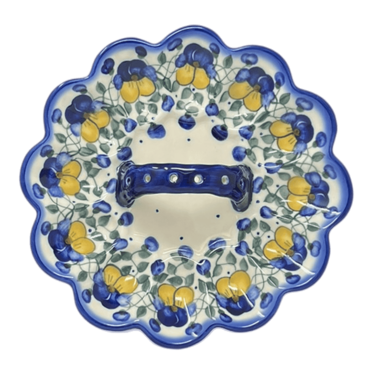 Plate, Round, Egg Plate, With Handle, 9.5", WR (WR19B) in "Pansy Wreath" by W.R. Ceramika | WR19B-EZ2