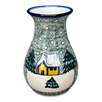A picture of a Polish Pottery 8.5" Tall Vase (Winter Cabin) | WR30D-AB1 as shown at PolishPotteryOutlet.com/products/8-5-tall-vase-winter-cabin-wr30d-ab1