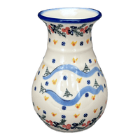 A picture of a Polish Pottery WR 8.5" Tall Vase (Bows in Snow) | WR30D-WR15 as shown at PolishPotteryOutlet.com/products/8-5-tall-vase-bows-in-snow-wr30d-wr15