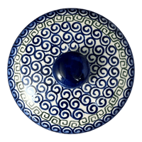 A picture of a Polish Pottery Round Covered Container (Greek Columns) | WR31I-NP20 as shown at PolishPotteryOutlet.com/products/round-covered-container-greek-columns-wr31i-np20