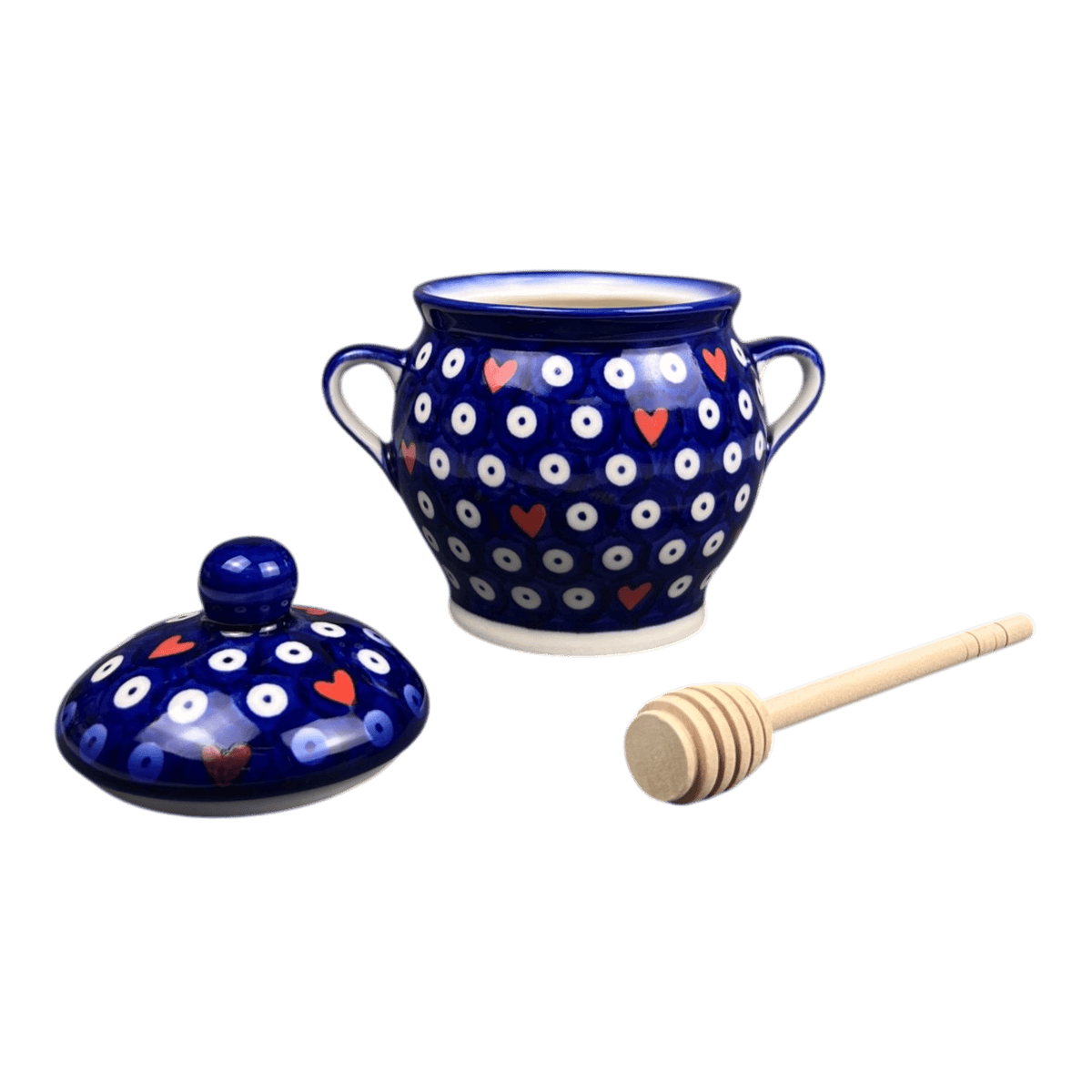 Jar, Honey, 5", WR (WR31L) in "Hearts & Dots" by W.R. Ceramika | WR31L-SMA2