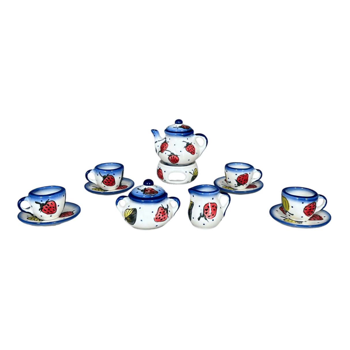 Tea Set, Miniature Child's, WR (WR34A) in "Strawberries & Blossoms" by W.R. Ceramika | WR34A-WR2
