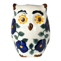 A picture of a Polish Pottery WR 3" Small Owl Figurine (Pansy Storm) | WR40J-EZ3 as shown at PolishPotteryOutlet.com/products/small-owl-figurine-pansy-storm-wr40j-ez3
