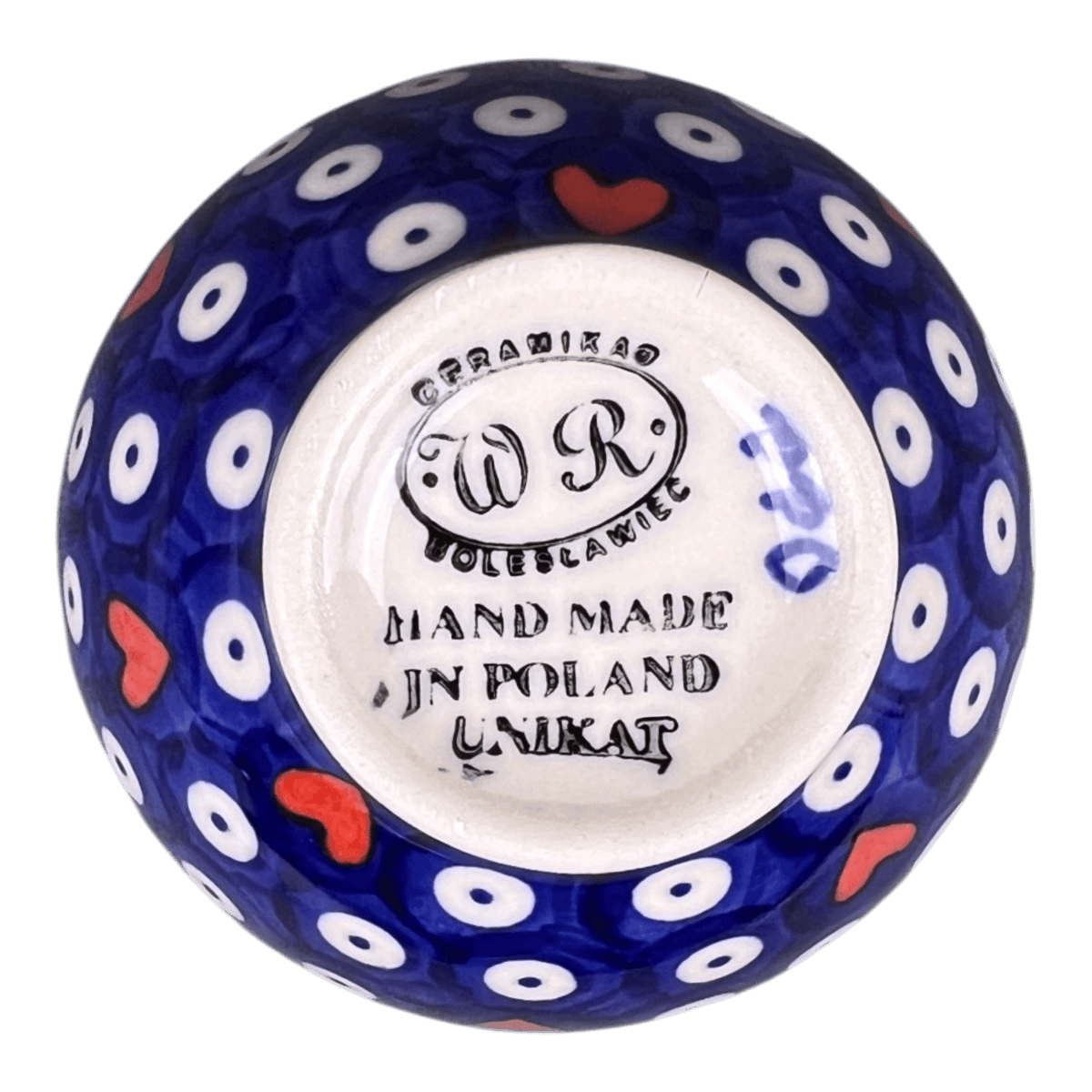 Bowl, Round, Dipping, 3.75", WR (WR51C) in "Hearts & Dots" by W.R. Ceramika | WR51C-SMA2