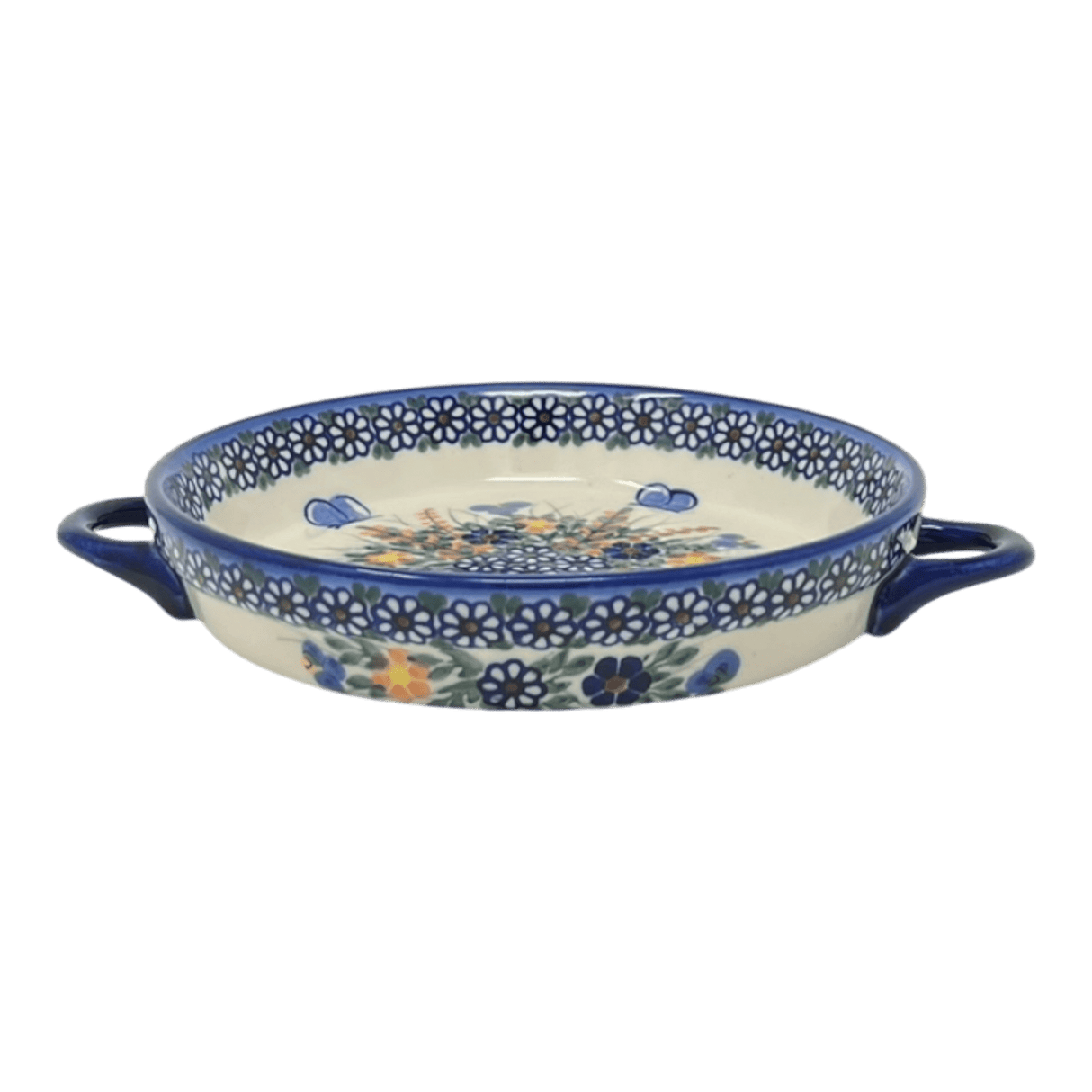 Individual Casserole, Round Dish Handles, 7.75", WR (WR52A) in "Butterfly Delight" by W.R. Ceramika | WR52A-PP2