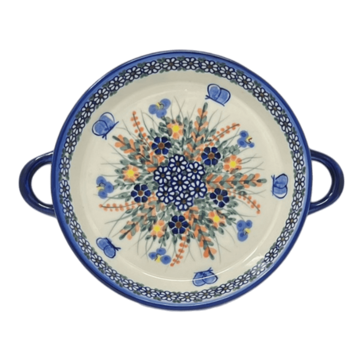 Individual Casserole, Round Dish Handles, 7.75", WR (WR52A) in "Butterfly Delight" by W.R. Ceramika | WR52A-PP2