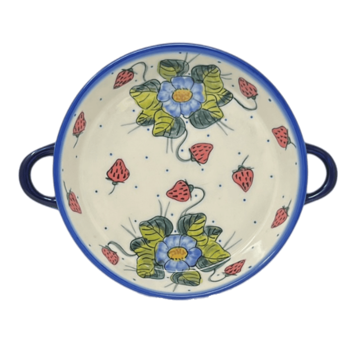 Individual Casserole, Round Dish Handles, 7.75", WR (WR52A) in "Strawberries & Blossoms" by W.R. Ceramika | WR52A-WR2