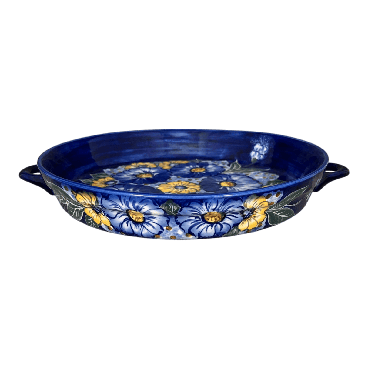 Casserole, Round Dish Handles, 11", WR (WR52C) in "Cobalt Blossoms" by W.R. Ceramika | WR52C-AB5