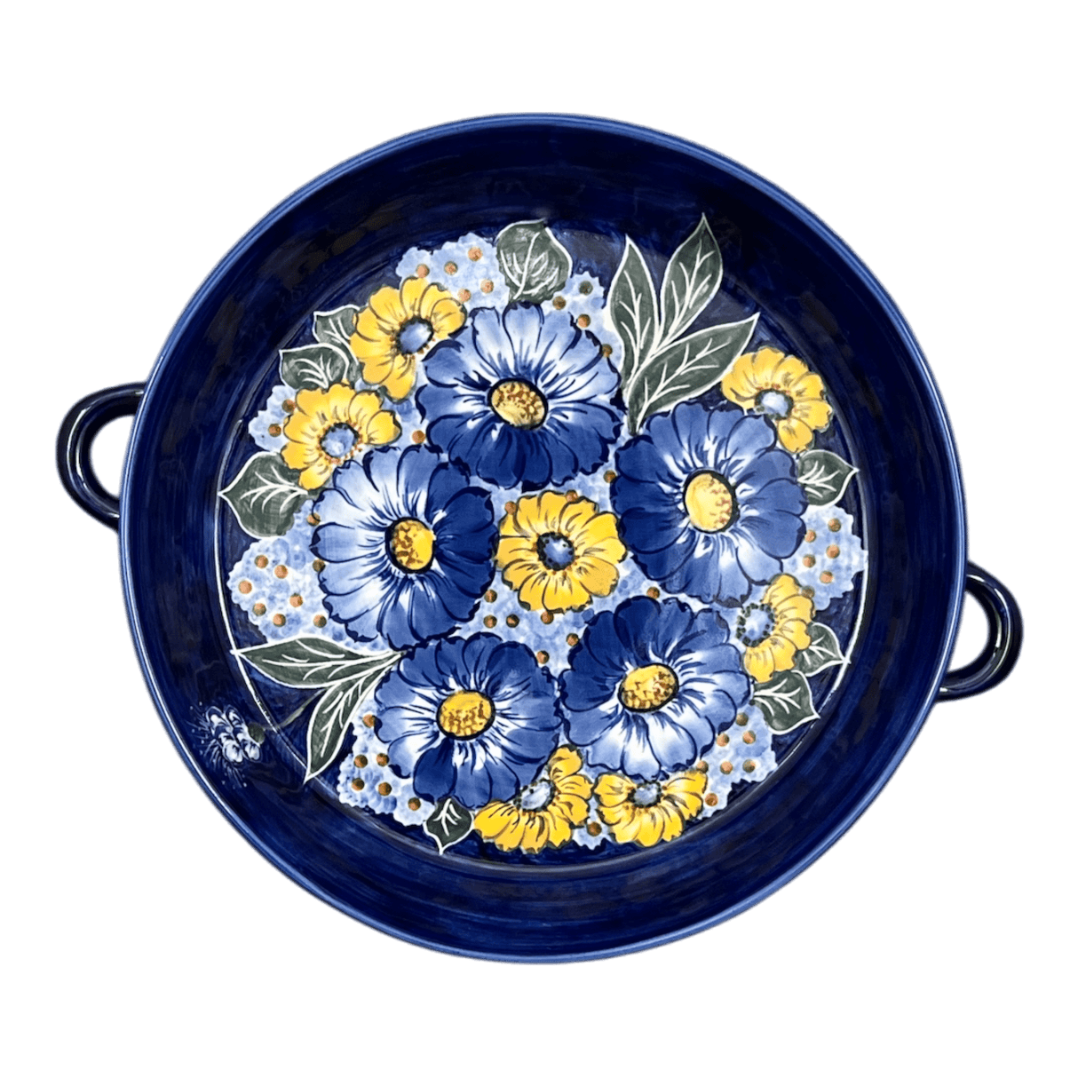 Casserole, Round Dish Handles, 11", WR (WR52C) in "Cobalt Blossoms" by W.R. Ceramika | WR52C-AB5