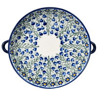 A picture of a Polish Pottery 11" Round Casserole Dish With Handles (Modern Blue Cascade) | WR52C-GP1 as shown at PolishPotteryOutlet.com/products/11-round-casserole-dish-with-handles-modern-blue-cascade-wr52c-gp1