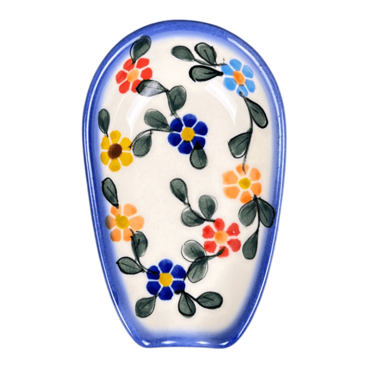 Spoon Rest, 3.5" x 5", WR (WR55D) in "Rainbow Shower" by W.R. Ceramika | WR55D-NP18