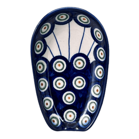 Polish Pottery WR 3.5" x 5" Spoon Rest (Peacock in Line) | WR55D-SM1 Additional Image at PolishPotteryOutlet.com