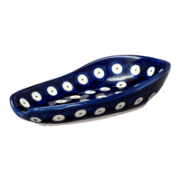 A picture of a Polish Pottery WR 3.5" x 5" Spoon Rest (Dot to Dot) | WR55D-SM2 as shown at PolishPotteryOutlet.com/products/spoon-rest-dot-to-dot-wr55d-sm2