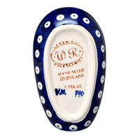 A picture of a Polish Pottery WR 3.5" x 5" Spoon Rest (Dot to Dot) | WR55D-SM2 as shown at PolishPotteryOutlet.com/products/spoon-rest-dot-to-dot-wr55d-sm2