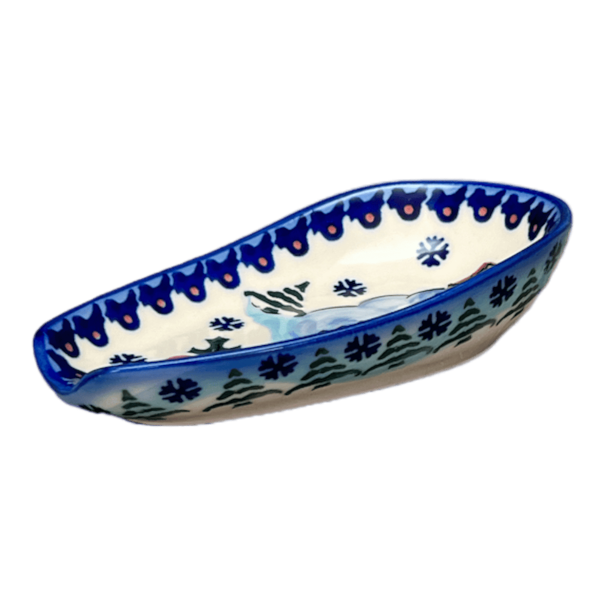 Spoon Rest, 3.5" x 5", WR (WR55D) in "Frosty & Friend" by W.R. Ceramika | WR55D-WR11