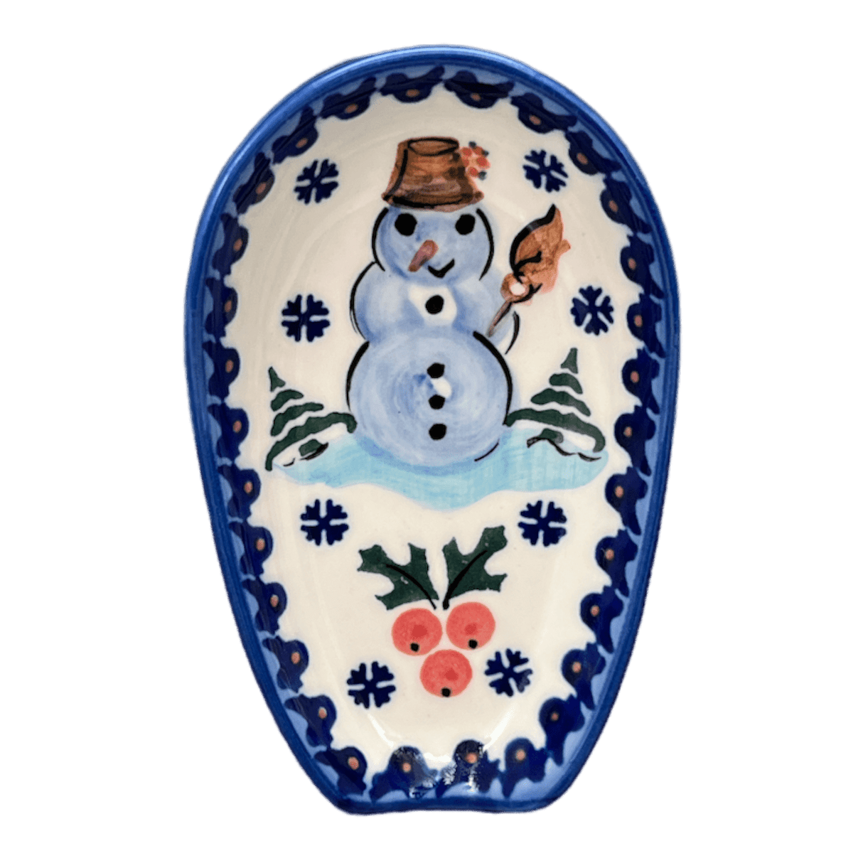 Spoon Rest, 3.5" x 5", WR (WR55D) in "Frosty & Friend" by W.R. Ceramika | WR55D-WR11
