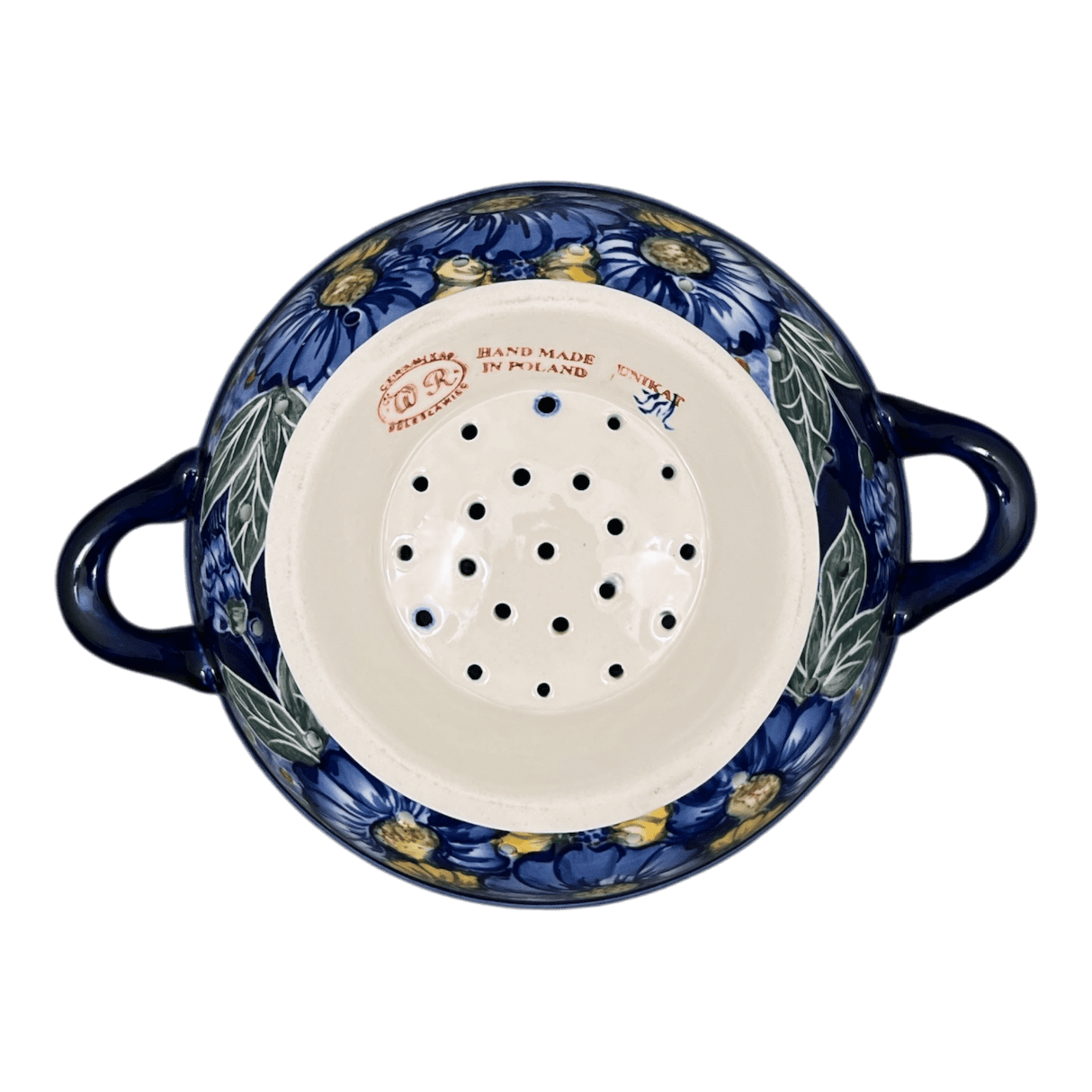 Bowl, Round, Colander/Berry, 7.75", WR (WR62A) in "Cobalt Blossoms" by W.R. Ceramika | WR62A-AB5