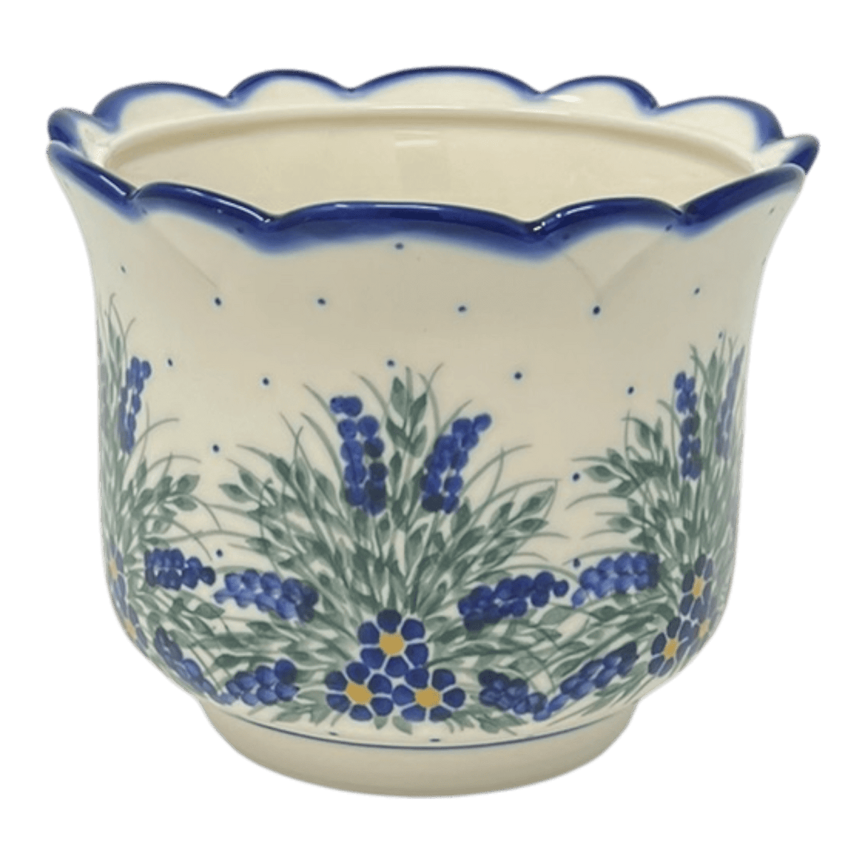 Flower Pot, Scalloped, WR (WR66B) in "Delphinium Spray" by W.R. Ceramika | WR66B-BW3