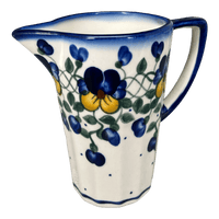 A picture of a Polish Pottery WR 14 oz. Pitcher (Pansy Wreath) | WR7K-EZ2 as shown at PolishPotteryOutlet.com/products/16-oz-pitcher-pansy-wreath-wr7k-ez2