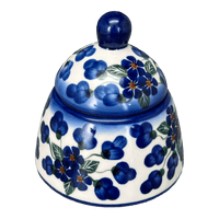 A picture of a Polish Pottery WR Sugar Bowl Bell (Blossoms & Berries) | WR9A-AW1 as shown at PolishPotteryOutlet.com/products/sugar-bowl-bell-blossoms-and-berries-wr9a-aw1