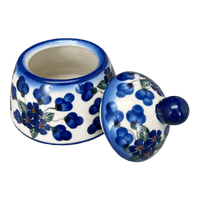 A picture of a Polish Pottery WR Sugar Bowl Bell (Blossoms & Berries) | WR9A-AW1 as shown at PolishPotteryOutlet.com/products/sugar-bowl-bell-blossoms-and-berries-wr9a-aw1