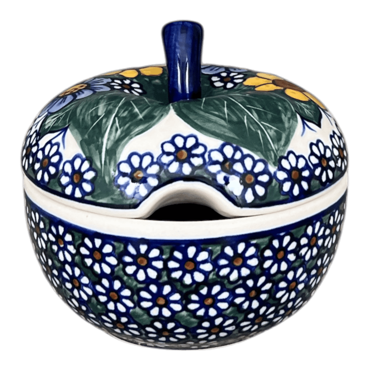 Bowl, Apple-Shaped, Sugar Bowl, 4.5". WR, WR (WR9C) in "Daisy Meadow" by W.R. Ceramika | WR9C-BK2