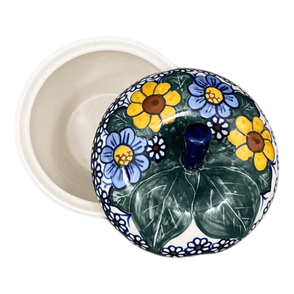 Bowl, Apple-Shaped, Sugar Bowl, 4.5". WR, WR (WR9C) in "Daisy Meadow" by W.R. Ceramika | WR9C-BK2