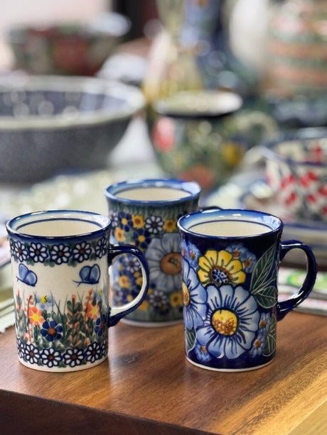 Mug, Straight Mug, 8 oz, WR (WR14A) in "Cobalt Blossoms" by W.R. Ceramika | WR14A-AB5