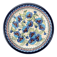 A picture of a Polish Pottery Zaklady 9.5" Plate (Pansies in Bloom) | Y1001-ART277 as shown at PolishPotteryOutlet.com/products/zaklady-9-5-plate-pansies-in-bloom-y1001-art277