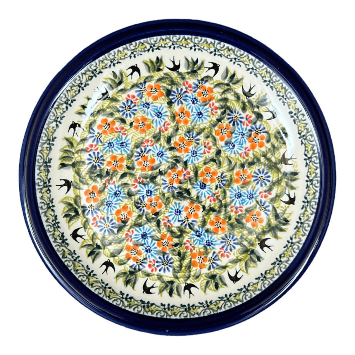 Plate, Round, 9.5" in "Floral Swallows" by Zaklady | Y1001-DU182