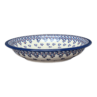 A picture of a Polish Pottery Zaklady Pasta Bowl (Falling Blue Daisies) | Y1002A-A882A as shown at PolishPotteryOutlet.com/products/9-pasta-bowl-falling-blue-daisies-y1002a-a882a