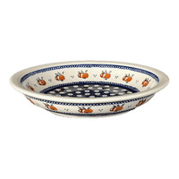 A picture of a Polish Pottery Zaklady Pasta Bowl (Persimmon Dot) | Y1002A-D479 as shown at PolishPotteryOutlet.com/products/soup-plate-peacock-peaches-cream-y1002a-d479