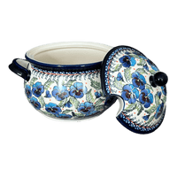A picture of a Polish Pottery Zaklady 3 Liter Soup Tureen (Pansies in Bloom) | Y1004-ART277 as shown at PolishPotteryOutlet.com/products/3-liter-soup-tureen-pansies-in-bloom-y1004-art277